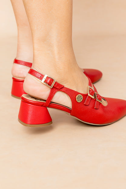 Stiletto Brunella Cuero Rojo - Tacon kitten heel 3.5 cms - Carolina Laiton