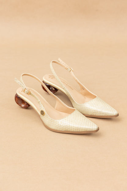 Stiletto Zara - Cuero charol  Serpiente Beige -Tacón 3.5 cms - Carolina Laiton