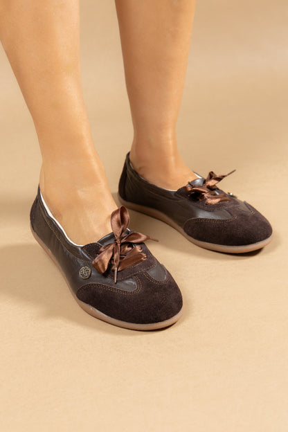 Tenis Baleta Veronica Cuero Chocolate- Carolina Laiton