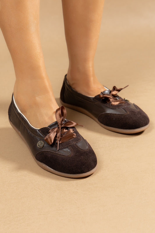 Tenis Baleta Veronica Cuero Chocolate- Carolina Laiton