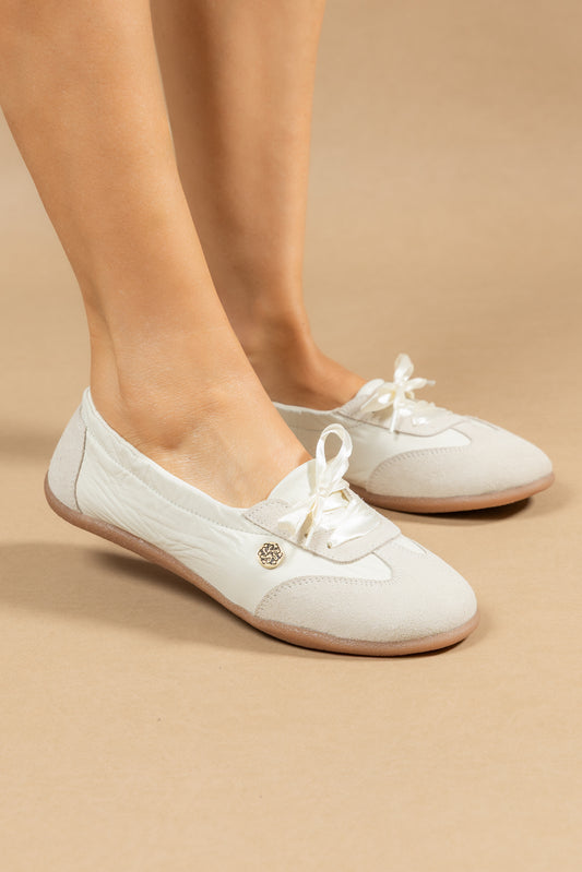 Tenis Baleta Veronica Cuero Beige- Carolina Laiton