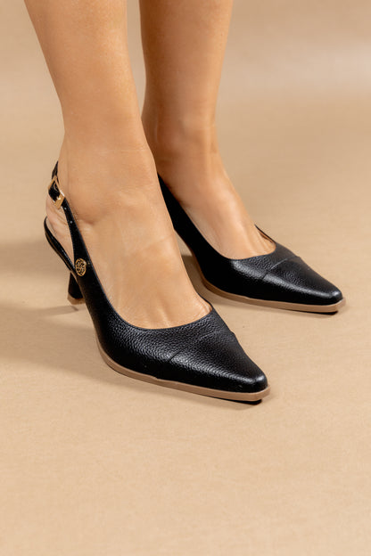 Stiletto Francesca - Cuero Italiano Brisa Negro -Tacón 5.5 cms - Carolina Laiton
