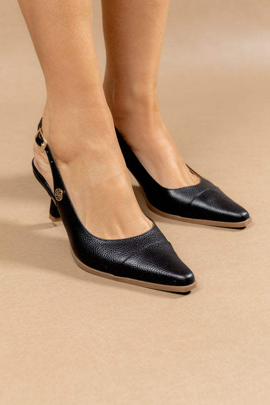 Stiletto Francesca - Cuero Italiano Brisa Negro -Tacón 5.5 cms - Carolina Laiton