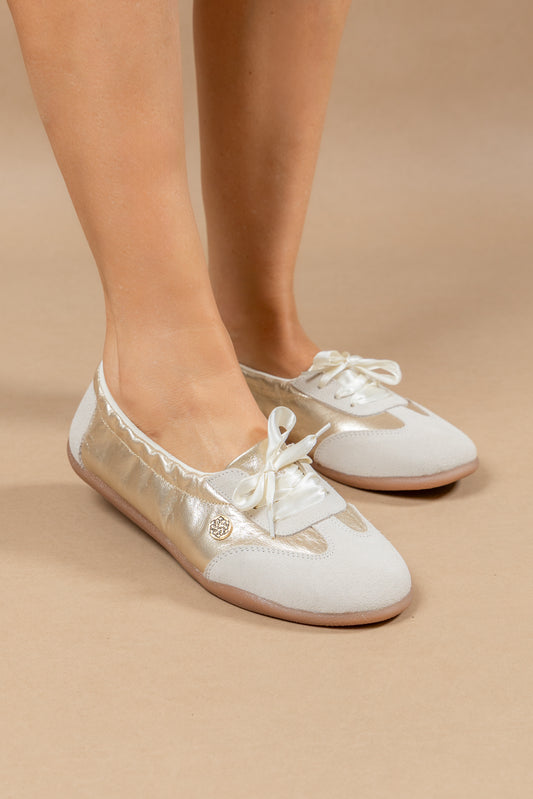 Tenis Baleta Veronica Cuero Dorado- Carolina Laiton