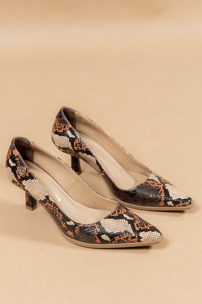 Stiletto Francy - Cuero Italiano Pitón Café -Tacón 5.5 cms - Carolina Laiton