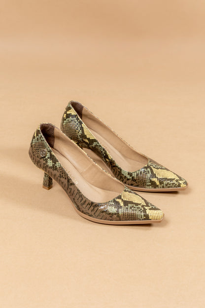 Stiletto Alessia - Cuero Italiano Pitón Café -Tacón 5.5 cms - Carolina Laiton
