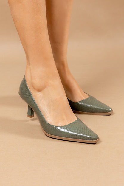 Stiletto Francy - Cuero Italiano Verde -Tacón 5.5 cms - Carolina Laiton
