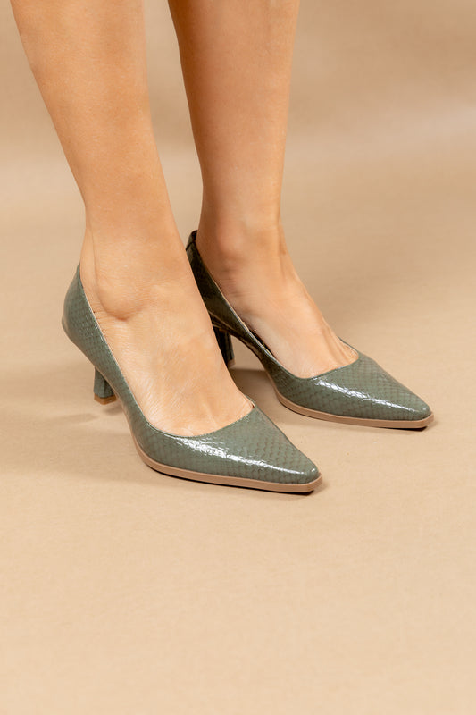 Stiletto Francy - Cuero Italiano Verde -Tacón 5.5 cms - Carolina Laiton