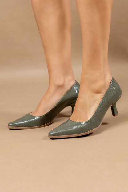 Stiletto Francy - Cuero Italiano Verde -Tacón 5.5 cms - Carolina Laiton