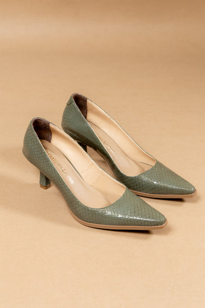 Stiletto Francy - Cuero Italiano Verde -Tacón 5.5 cms - Carolina Laiton