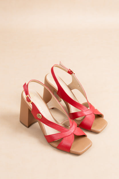 Sandalia Caro - Cuero Rojo - Tacon 7.5 cm - Carolina Laiton