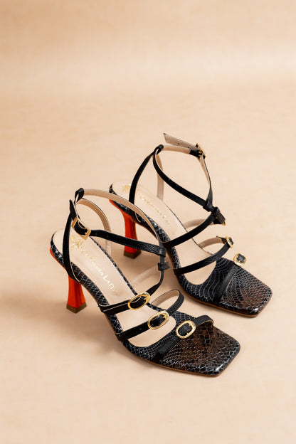 Sandalia Luisa - Cuero Negro- Tacon 7.5 cm - Carolina Laiton