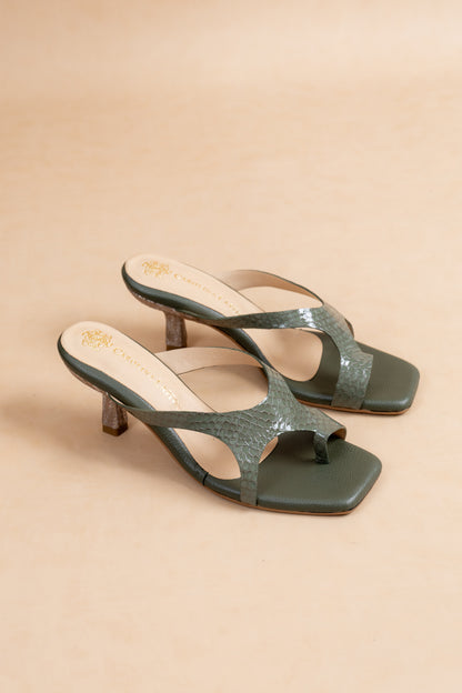 Sandalia Eloisa - Cuero Verde- Tacon 5.5 cm - Carolina Laiton