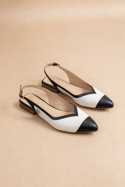 Baleta Nara - Cuero Blanco x Negro - Carolina Laiton