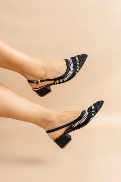 Stiletto Rosalia- Bordado Negro -Tacón 3.5 cms - Carolina Laiton