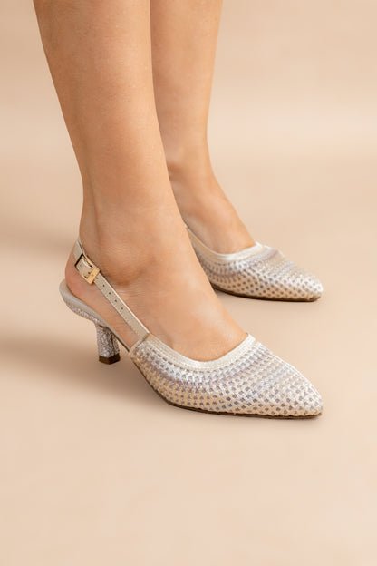 Stiletto Rosalia - Bordado champaña - Tacón 3.5 cms - Carolina Laiton