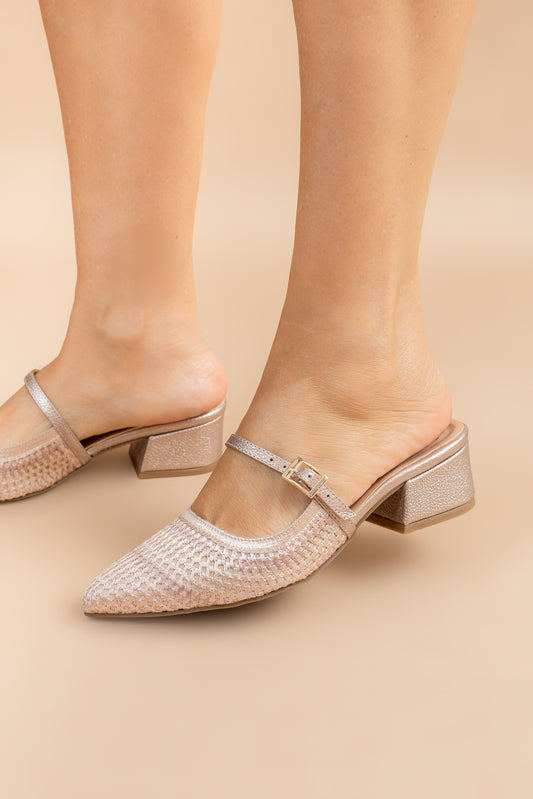 Stiletto Rebeca - Bordado Champaña -Tacón 3.5 cms - Carolina Laiton