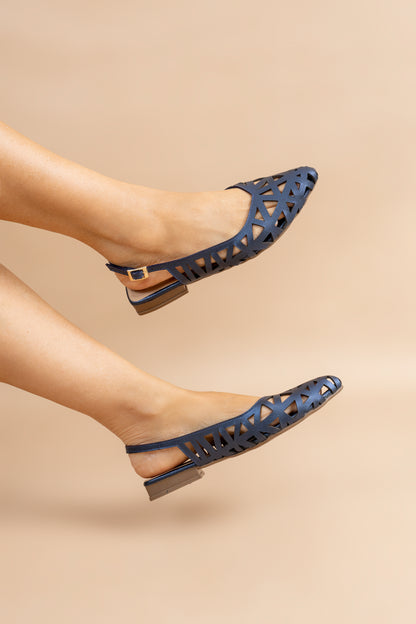 Baleta Melissa Cuero Azul Metalizado - Carolina Laiton