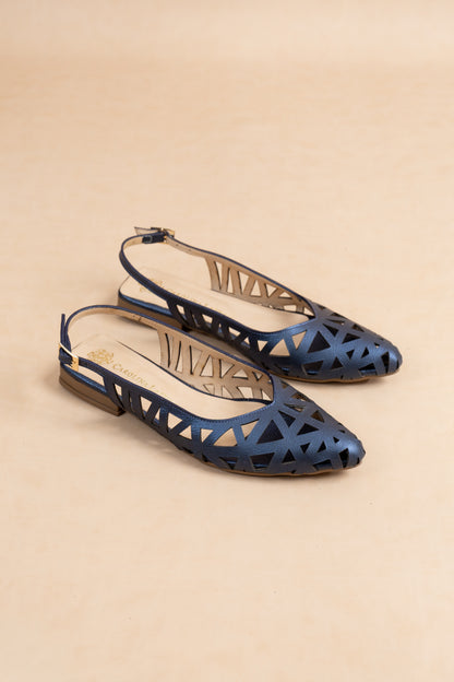 Baleta Melissa Cuero Azul Metalizado - Carolina Laiton