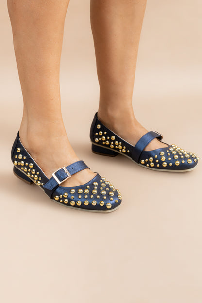 Baleta Luisa Cuero Azul - Carolina Laiton