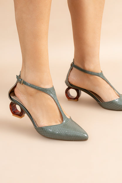 Stiletto Steicy  - Cuero Verde -Tacón 3.5 cms - Carolina Laiton