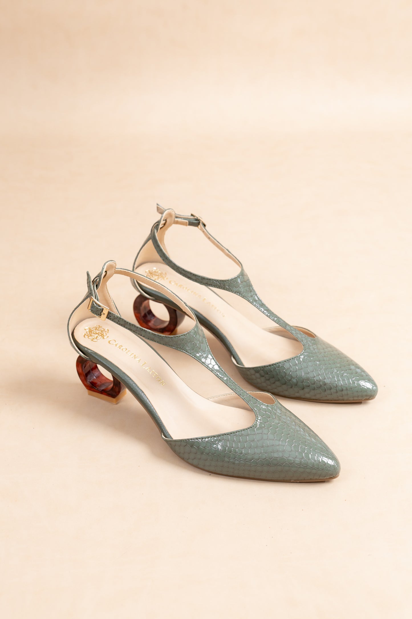 Stiletto Steicy  - Cuero Verde -Tacón 3.5 cms - Carolina Laiton