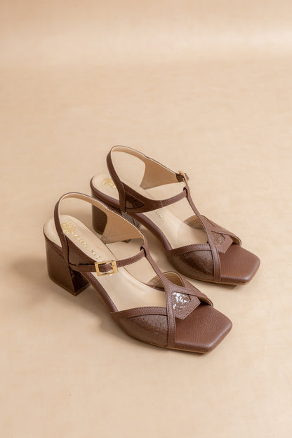 Sandalia Luciana - Cuero Cafe - Tacon 5.5 cm - Carolina Laiton
