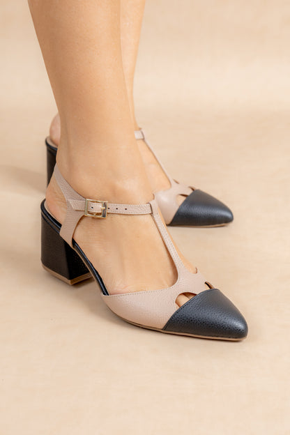 Stiletto Lily  - Cuero Negro x Beige -Tacón 4.5 cms - Carolina Laiton