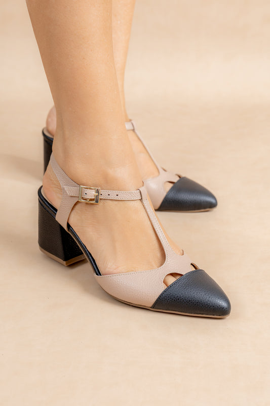 Stiletto Lily  - Cuero Negro x Beige -Tacón 4.5 cms - Carolina Laiton