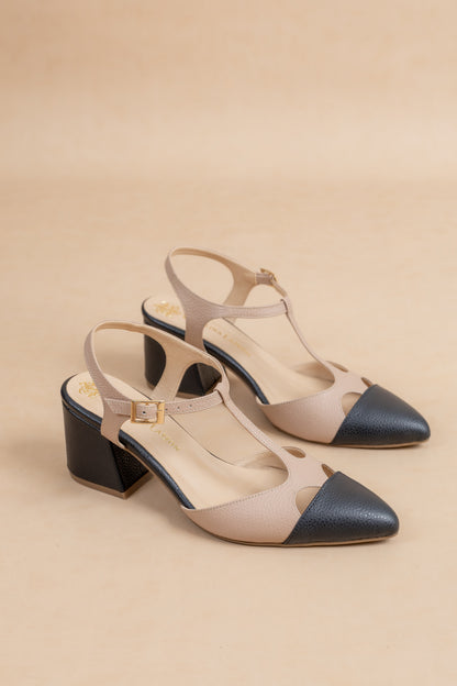 Stiletto Lily  - Cuero Negro x Beige -Tacón 4.5 cms - Carolina Laiton