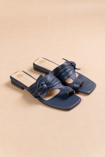 Sandalia Plana Afrodita - Cuero Azul - tacón 1.5 cm- Carolina Laiton