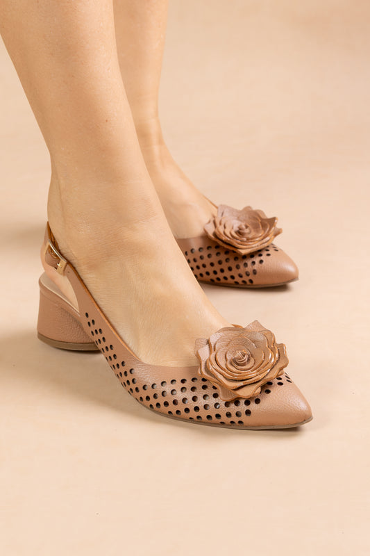 Stiletto Tere Cuero Miel - Tacon kitten heel 5.5 cms- Carolina Laiton