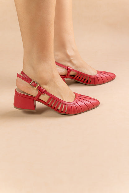 Stiletto Tere Cuero Rojo - Tacon kitten heel 5.5 cms- Carolina Laiton