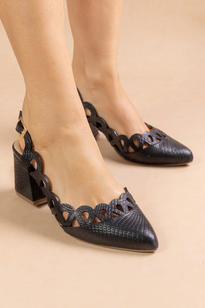 Stiletto Sol Cuero Negro - Tacon kitten heel 5.5 cms- Carolina Laiton