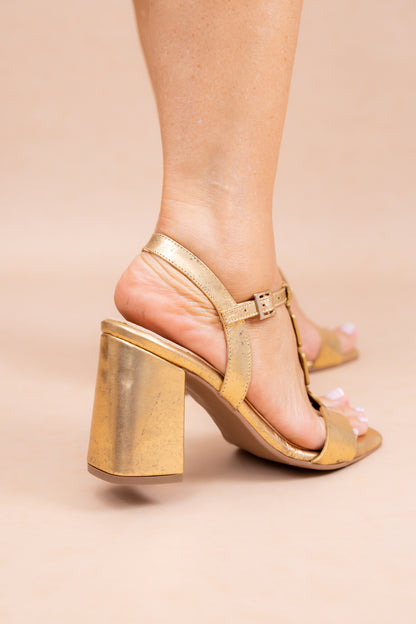 Sandalia Zuleny - Cuero Oro envejecido - Tacon 7.5 cm - Carolina Laiton