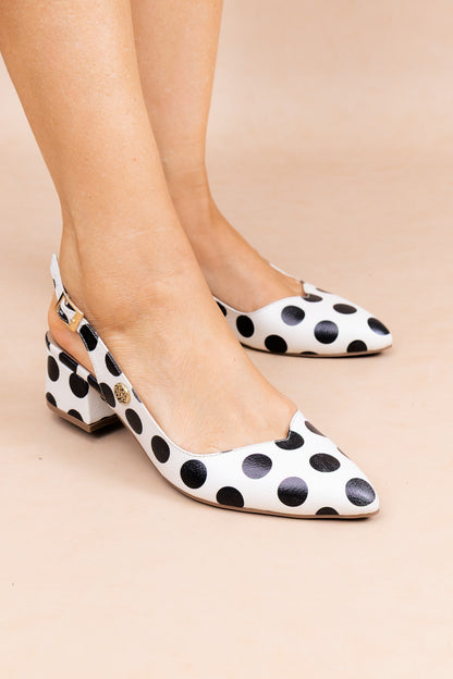 Stiletto Lucy Cuero Lunares- Tacon kitten heel 3.5 cms - Carolina Laiton