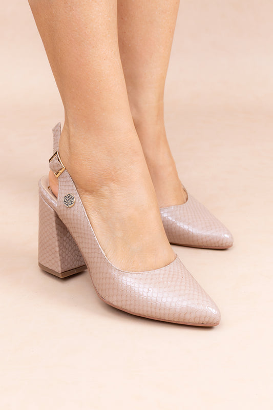 Stiletto Maelis Cuero Charol serpiente Nude - Tacon kitten heel 7.5 cms- Carolina Laiton