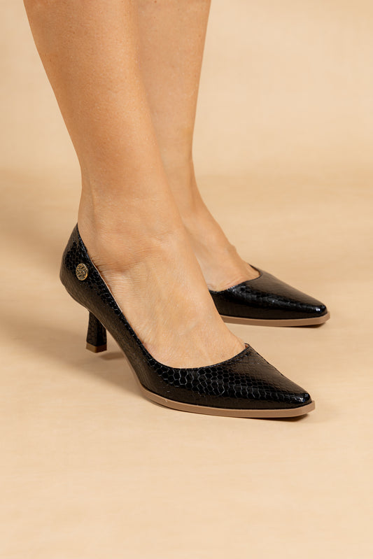 Stiletto Alessia - Cuero Italiano Pitón Negro -Tacón 5.5 cms - Carolina Laiton