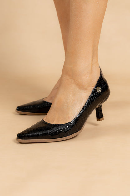 Stiletto Alessia - Cuero Italiano Pitón Negro -Tacón 5.5 cms - Carolina Laiton