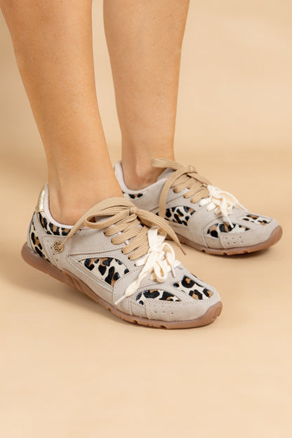 Tenis Aitana- Cuero Taupe - Print doble cordon - Carolina Laiton