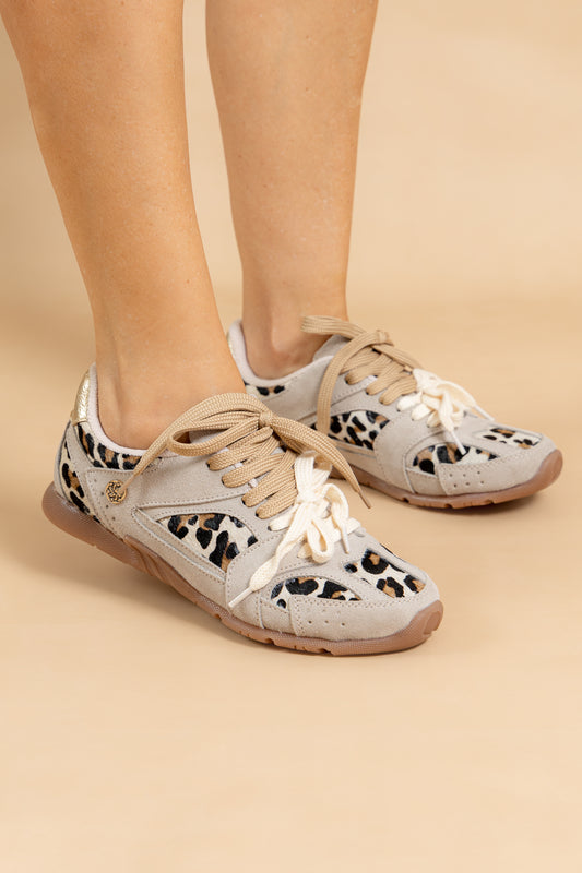 Tenis Aitana- Cuero Taupe - Print doble cordon - Carolina Laiton