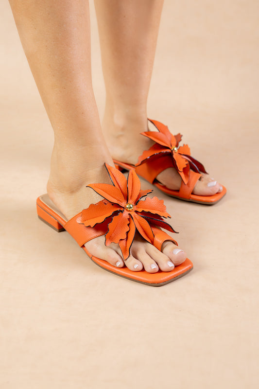 Sandalia Plana Jade  - Cuero Naranja - tacón 1.5 cm- Carolina Laiton