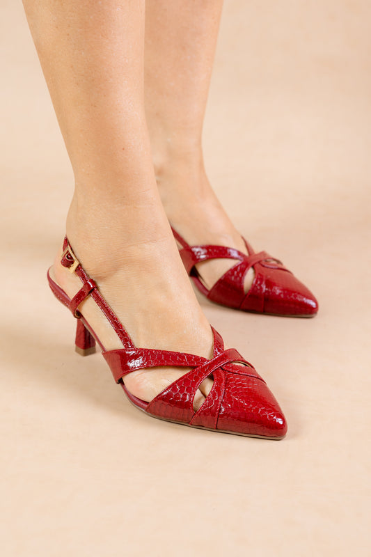 Stiletto Estela Cuero Rojo - Tacon kitten heel 5.5 cms- Carolina Laiton