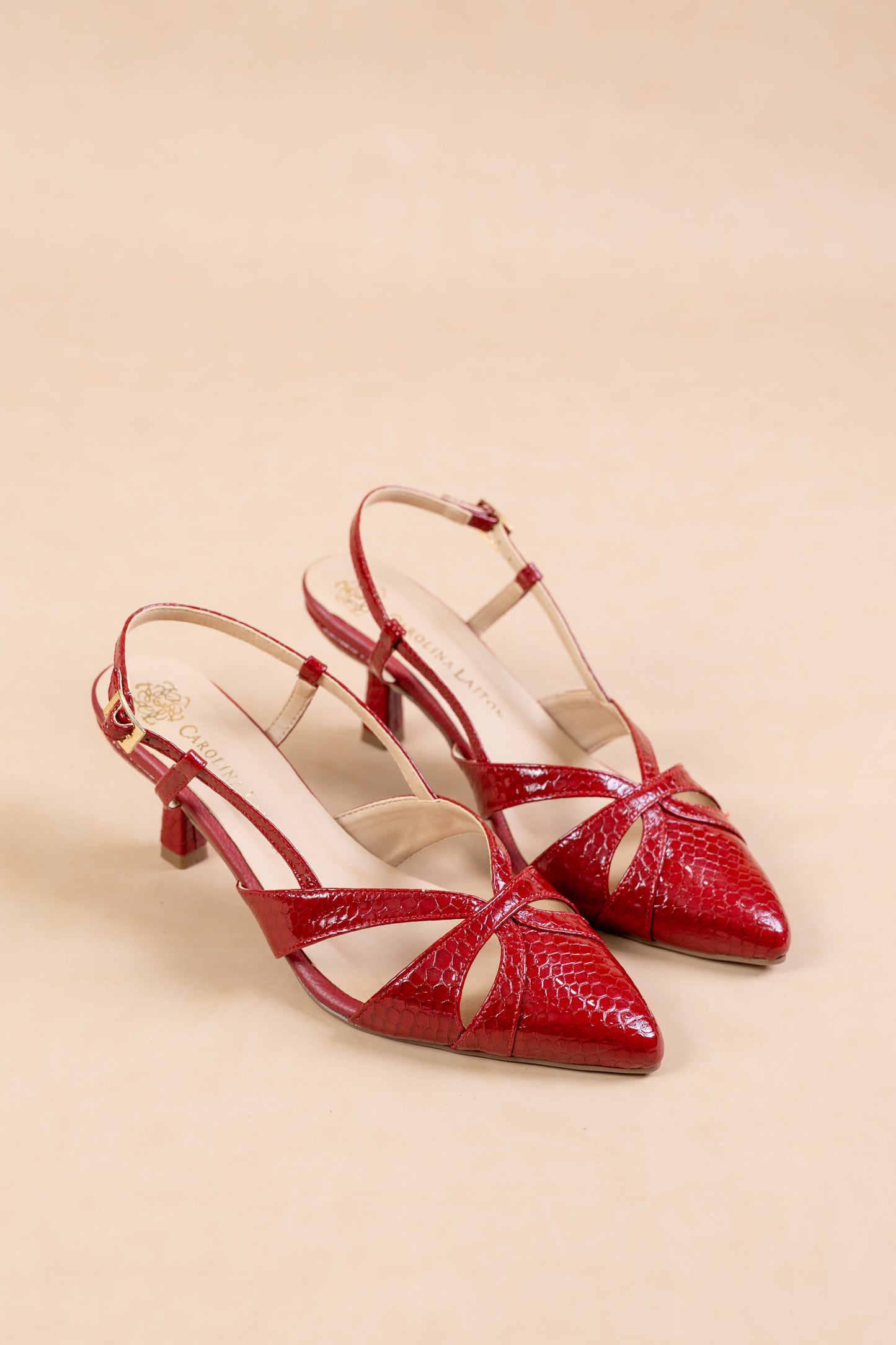 Stiletto Estela Cuero Rojo - Tacon kitten heel 5.5 cms- Carolina Laiton