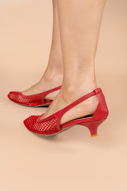 Stiletto Amira - Cuero Rojo -Tacón 3.5 cms - Carolina Laiton