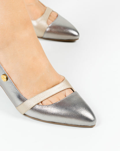 Stiletto Arianna Cuero Bronce x Plomo - Kitten heel 3.5 cms - Carolina Laiton