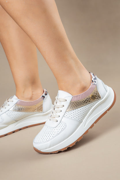 Tenis Animal Print Cuero Blanco Hueso  - Carolina Laiton